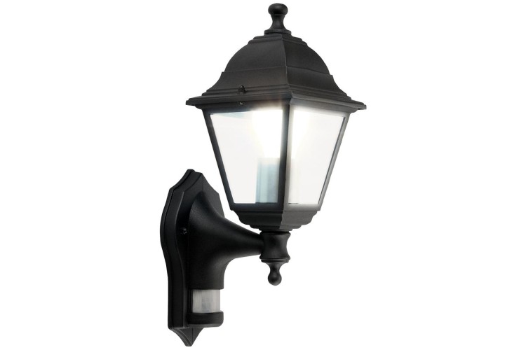 4 PANEL COACH LANTERN E27 LAMPHOLDER PIR IP44 BLACK LESS LAMP