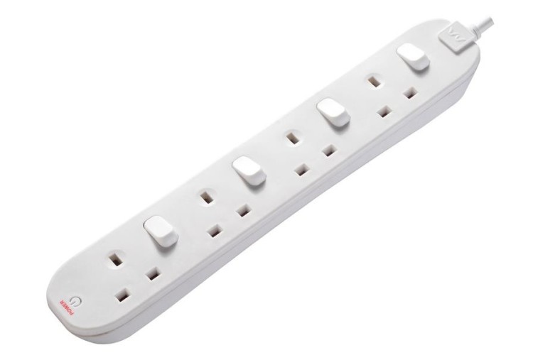 4 Socket 2M 13A Individually Switch Extension LEAD WHITE