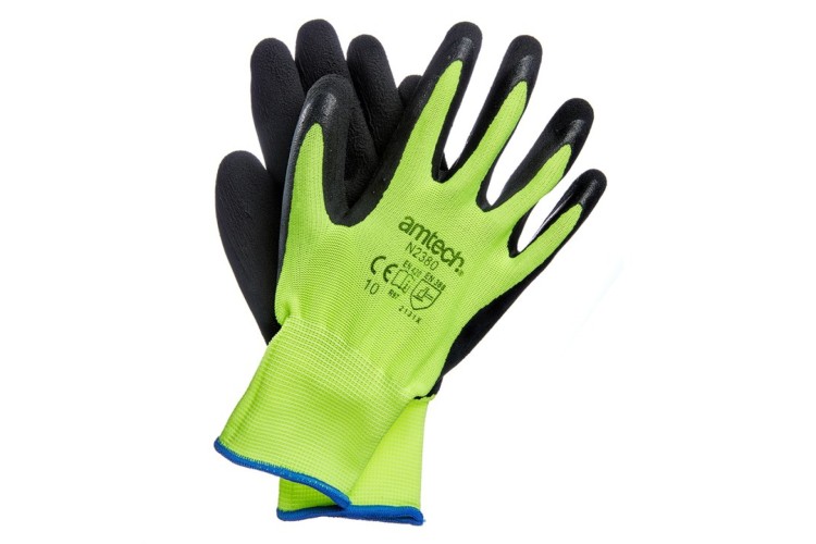 Hi-Vis Latex Coated Gloves XL (Size: 10)