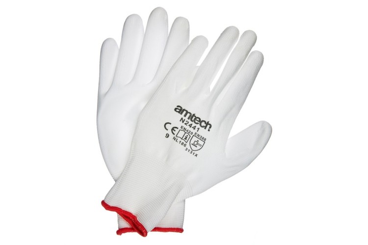 Light Duty PU Coated Work Gloves White Large (Size: 9)