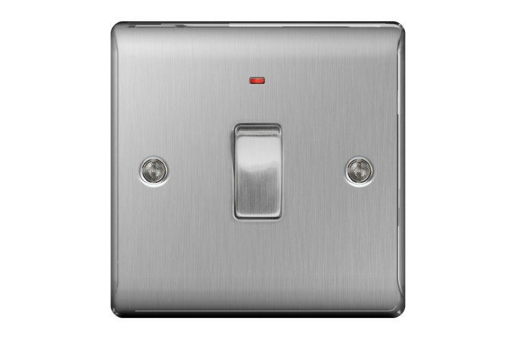 NEXUS METAL BRUSHED STEEL SINGLE SWITCH, 20A WITH POWER INDICATOR