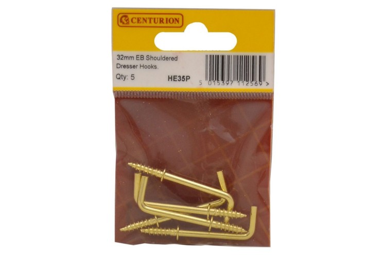 Cen 32Mm Electro Brass Shouldered Dresser Hooks (Pack Of 5) HE35P