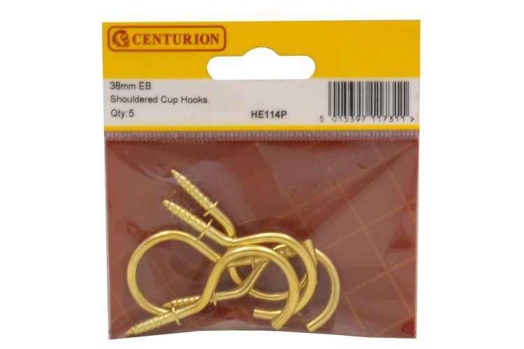 Cen 38Mm Electro Brass Shouldered Cup Hooks (Pack Of 5) HE114P