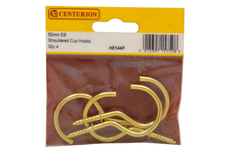 Cen 50Mm Electro Brass Shouldered Cup Hooks (Pack Of 4) HE144P