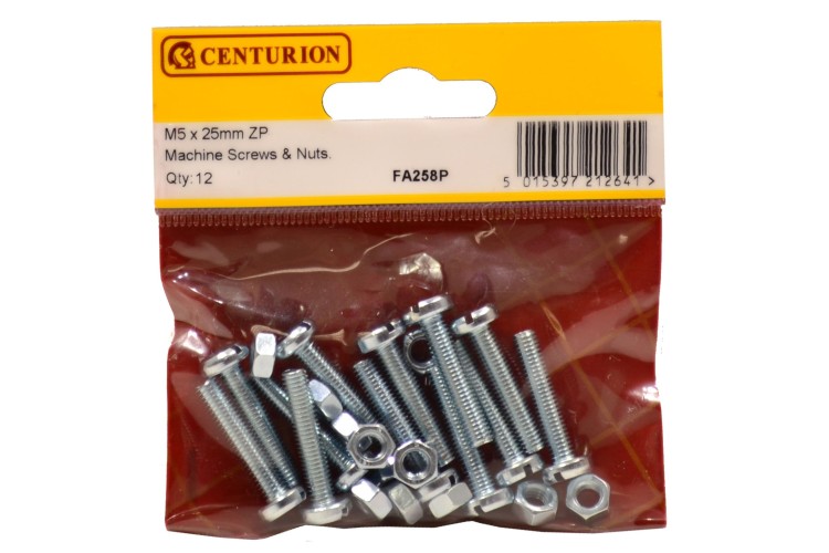 Cen M5 X 25Mm Zinc Plated Machine Screws & Nuts  (Pack Of 12) FA258P