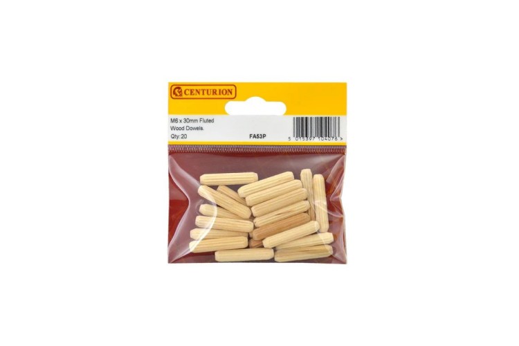 Cen M6 X 30Mm Fluted Wooden Dowels  (Pack Of 20) FA53P