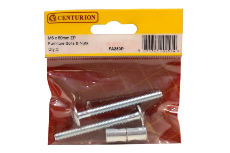 Cen M6 X 60Mm Zinc Plated Furniture Bolts & Nuts  (Pack Of 2) FA250P