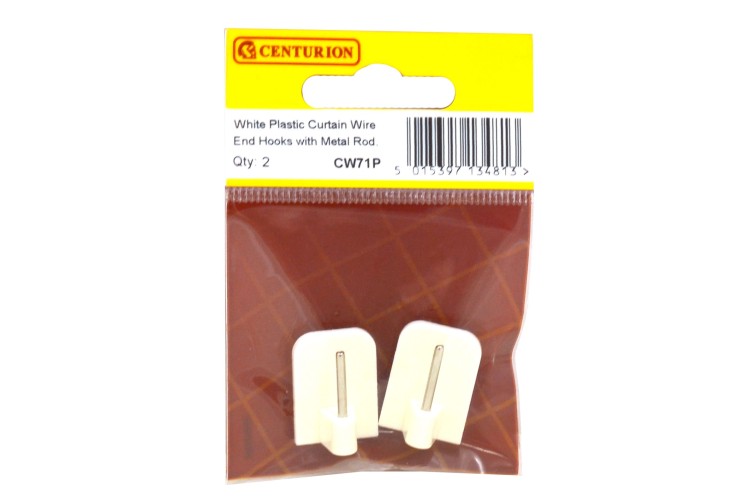 Cen White Plastic Curtain Wire End Hooks (Pack Of 2) CW71P