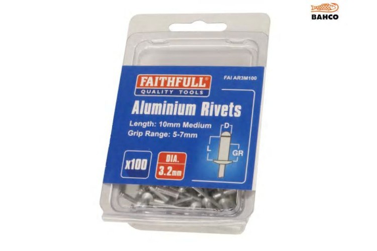 Faithfull Aluminium Rivets 3.2Mm X 10Mm Medium Pre-Pack Of 100