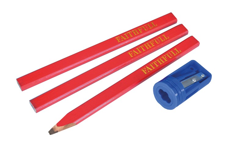 Faithfull Carpenter'S Pencils Red (Pack Of 3 +Sharp Card)