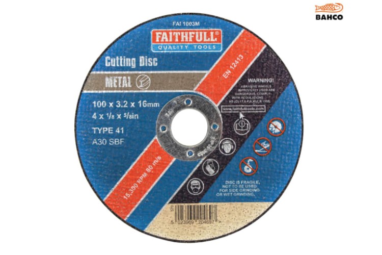 Faithfull Metal Cut Off Disc  100 X 3.2 X 16Mm