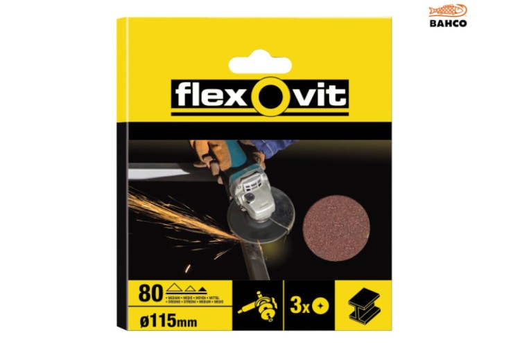 Flexovit Aluminium Oxide Fibre Discs 115Mm Fine 80G (Pack Of 3)