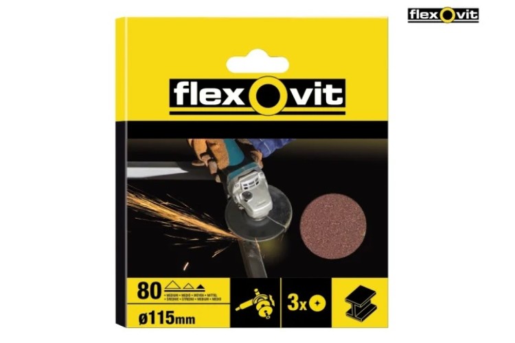 Flexovit Aluminium Oxide Fibre Discs 115Mm Medium 50G (Pack Of 3)