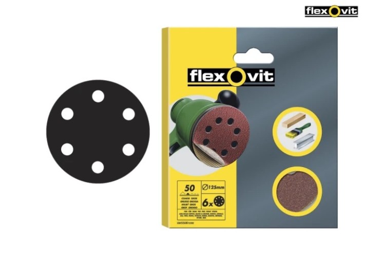 Flexovit Hook & Loop Sanding Discs 115Mm Coarse 50G (Pack Of 6)