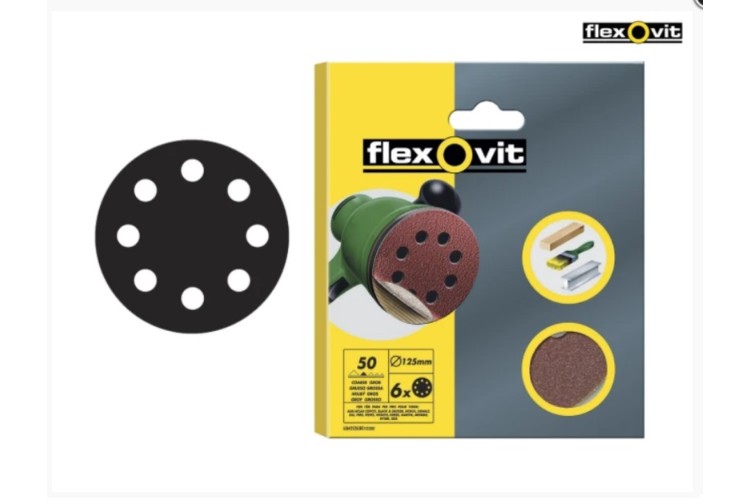 Flexovit Hook & Loop Sanding Discs 115Mm Medium 80G (Pack Of 6)