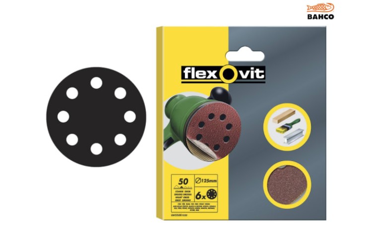 Flexovit Hook & Loop Sanding Discs 125Mm Coarse 50G (Pack Of 6)