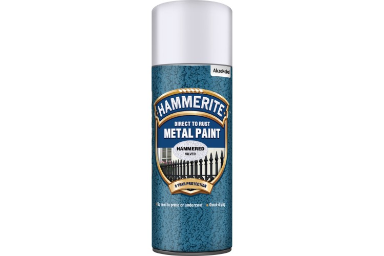 Hammerite Hammered Direct To Rust Metal Paint Aerosol Silver 400ml