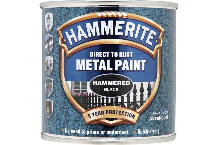 Hammerite Hammered Direct To Rust Metal Paint Black 250ml
