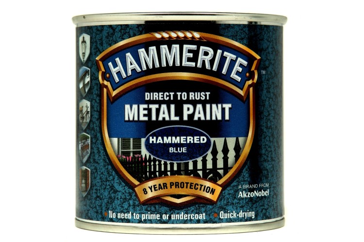 Hammerite Hammered Direct To Rust Metal Paint Blue 250ml