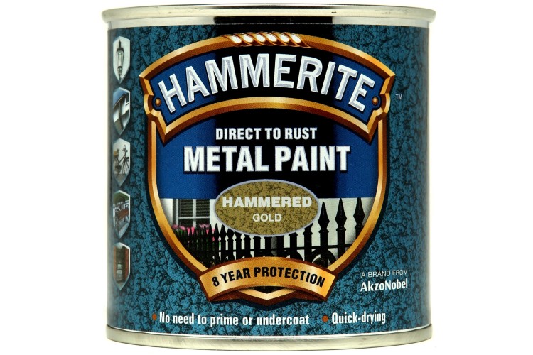 Hammerite Hammered Direct To Rust Metal Paint Gold 250ml