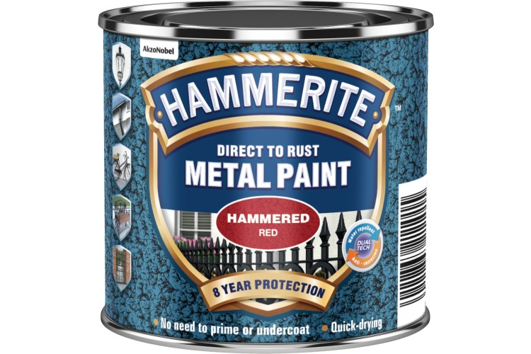 Hammerite Hammered Direct To Rust Metal Paint Red 250ml