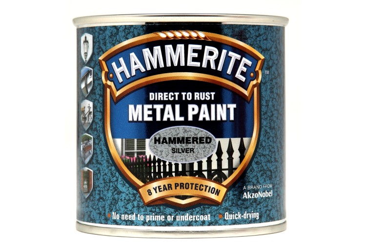 Hammerite Hammered Direct To Rust Metal Paint Silver 250ml