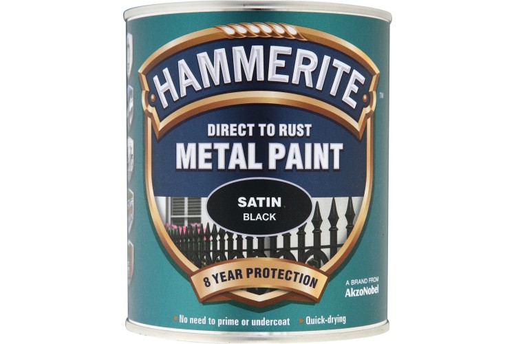 Hammerite Satin Direct To Rust Metal Paint Black 750ml