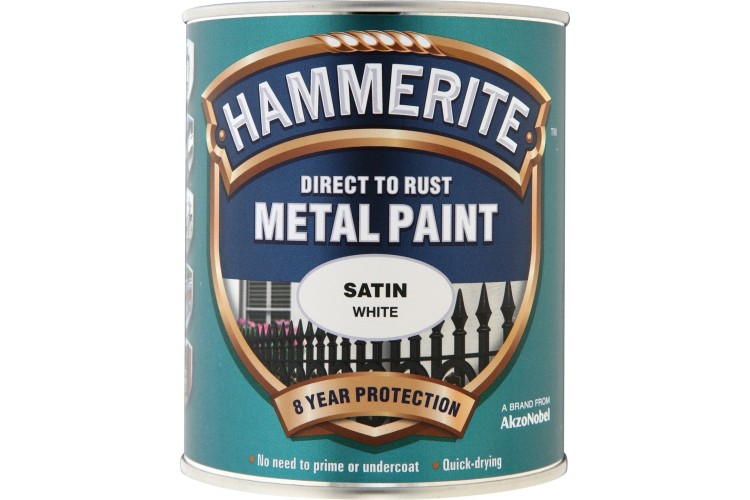 Hammerite Satin Direct To Rust Metal Paint White 750ml