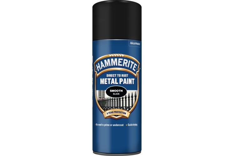 Hammerite Smooth Direct To Rust Metal Paint Aerosol Black 400ml