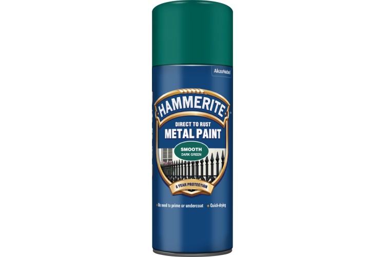 Hammerite Smooth Direct To Rust Metal Paint Aerosol Dark Green 400ml