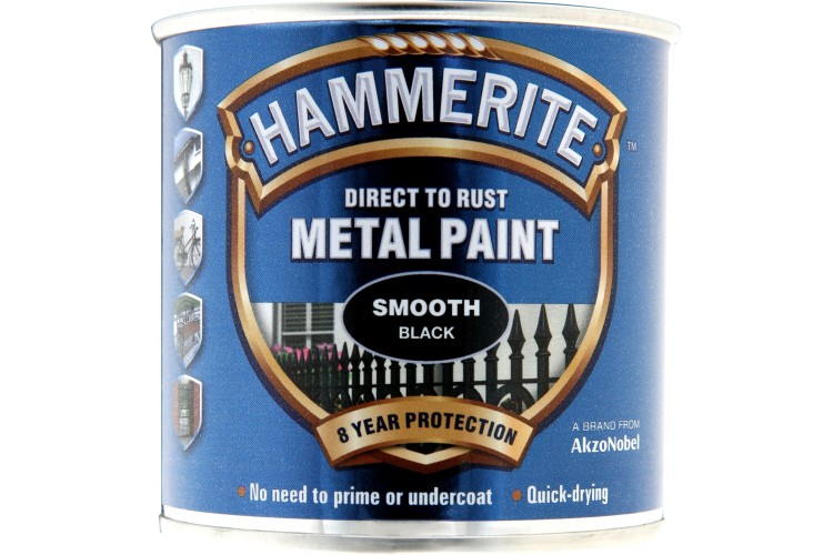 Hammerite Smooth Direct To Rust Metal Paint Black 250ml