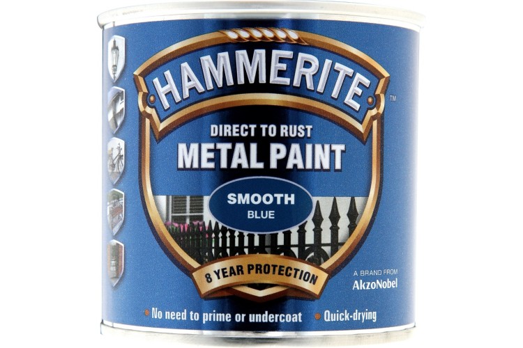 Hammerite Smooth Direct To Rust Metal Paint Blue 250ml