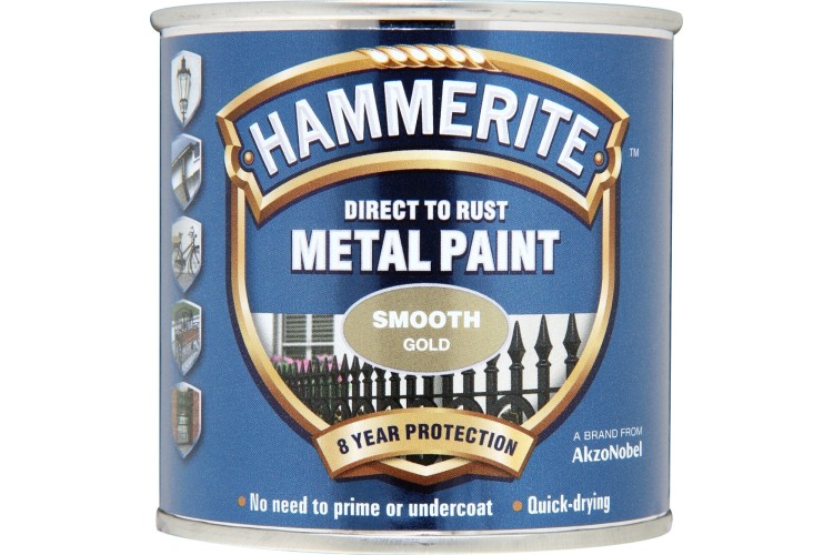 Hammerite Smooth Direct To Rust Metal Paint Gold 250ml