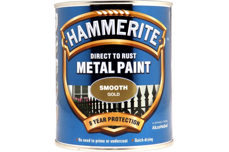 Hammerite Smooth Direct To Rust Metal Paint Gold 750ml