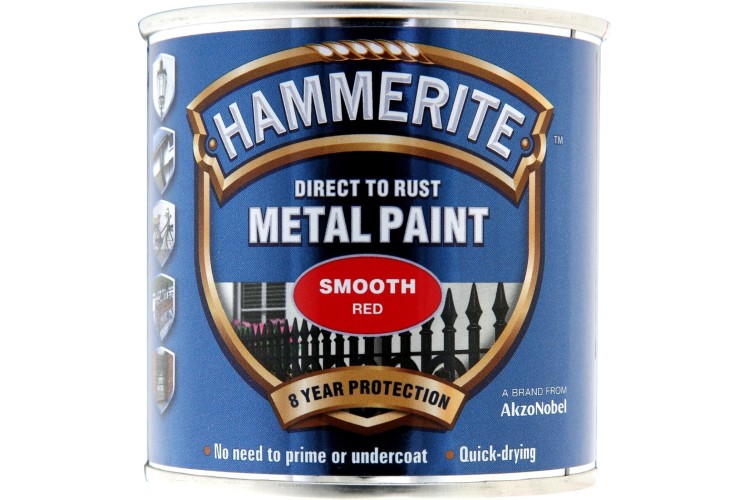 Hammerite Smooth Direct To Rust Metal Paint Red 250ml