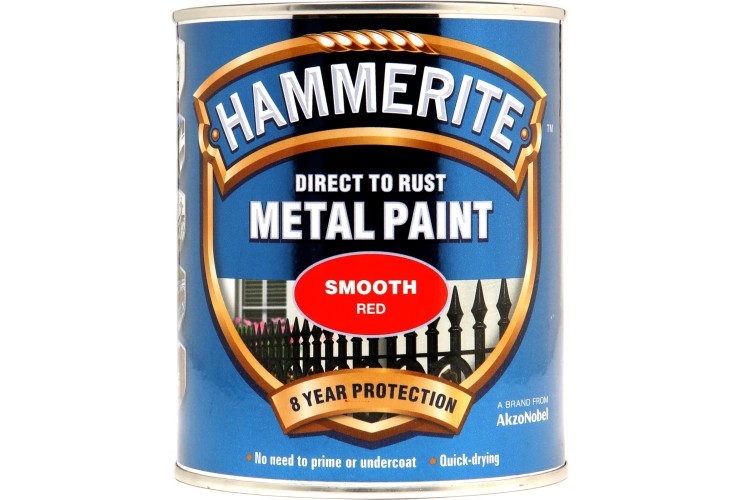 Hammerite Smooth Direct To Rust Metal Paint Red 750ml