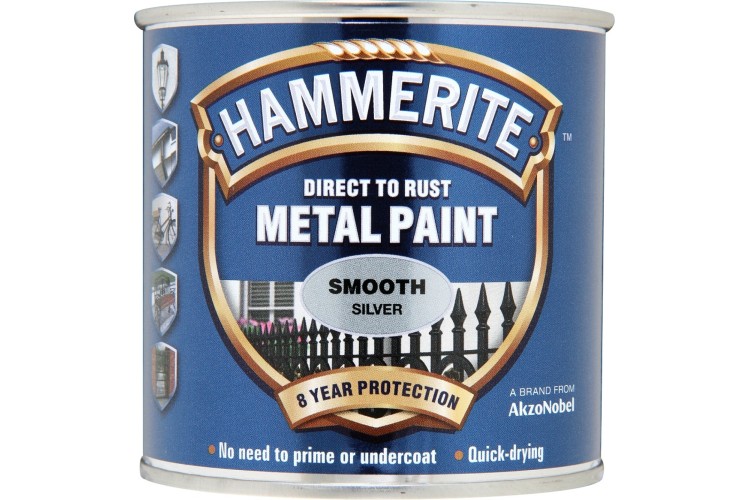 Hammerite Smooth Direct To Rust Metal Paint Silver 250ml