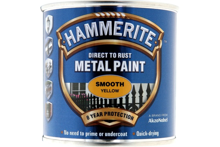 Hammerite Smooth Direct To Rust Metal Paint Yellow 250ml