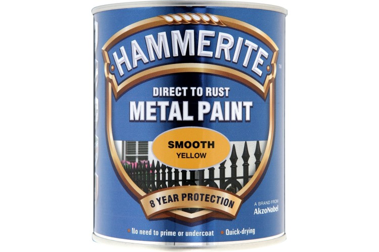 Hammerite Smooth Direct To Rust Metal Paint Yellow 750ml