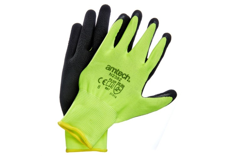 Hi-Vis Latex Coated Gloves Medium (Size:8)