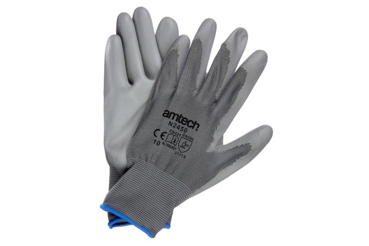 Light Duty PU Coated Palm Gloves Grey XL (Size: 10)