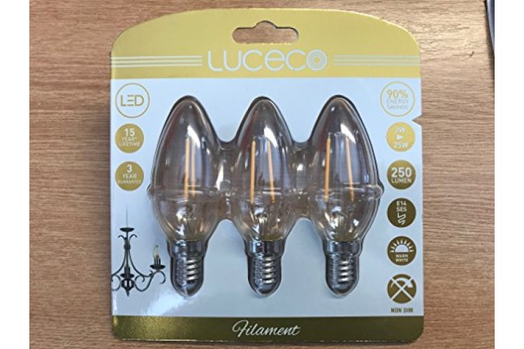 Luceco Led E14 Ses Candle 2W Bulbs 250 Lumen 3 Pack - 2700K Warm White