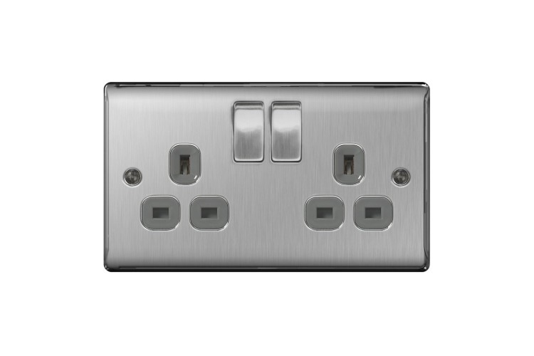 NEXUS METAL BRUSHED STEEL DOUBLE SWITCHED 13A POWER SOCKET