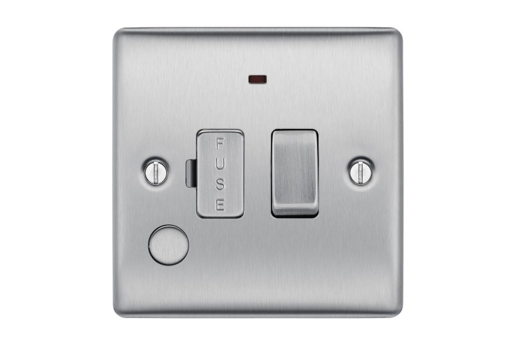 NEXUS METAL BRUSHED STEEL SWITCHED 13A FUSED CONNECTION UNIT, WITH POWER INDICATOR AND CABLE OUTLET