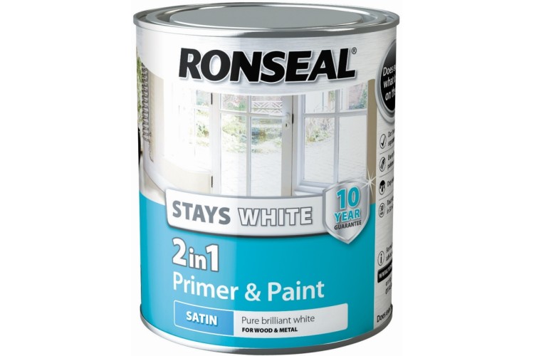 Ronseal Stays White 2In1 Trim Paint White Satin 750ml