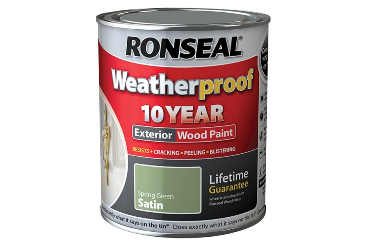 Ronseal Weatherproof 10 Year Exterior Wood Paint Spring Green Satin 750ml